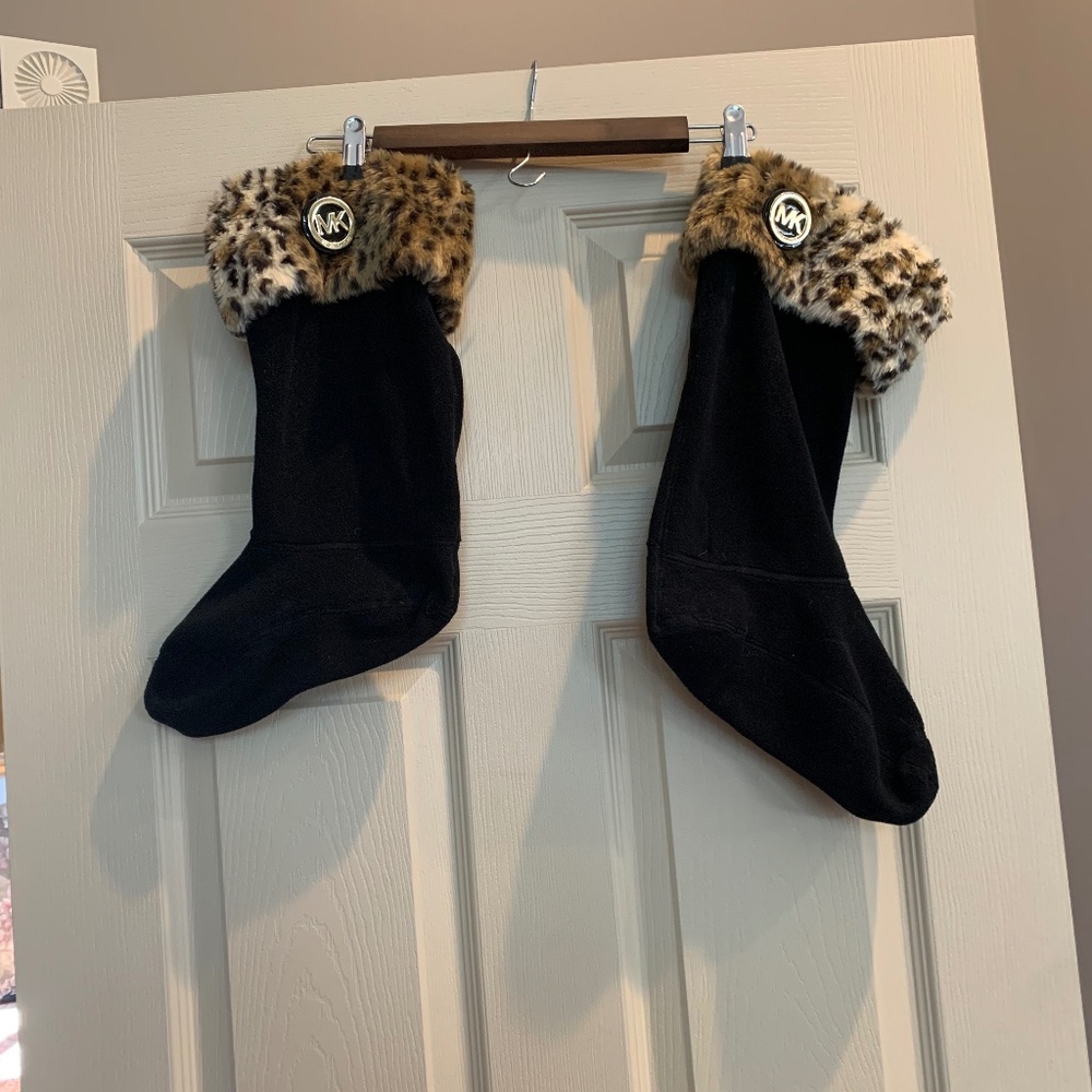 Michael Kors Black/Leopard Boot Socks sz L/XL